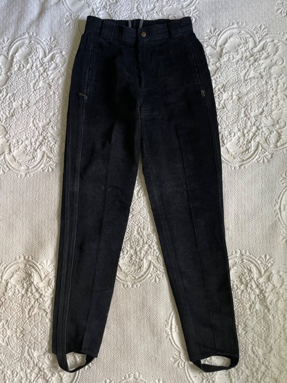 Vintage Bogner Black Corduroy Stretch High-Waisted Stirrup Pants Women's Size 6